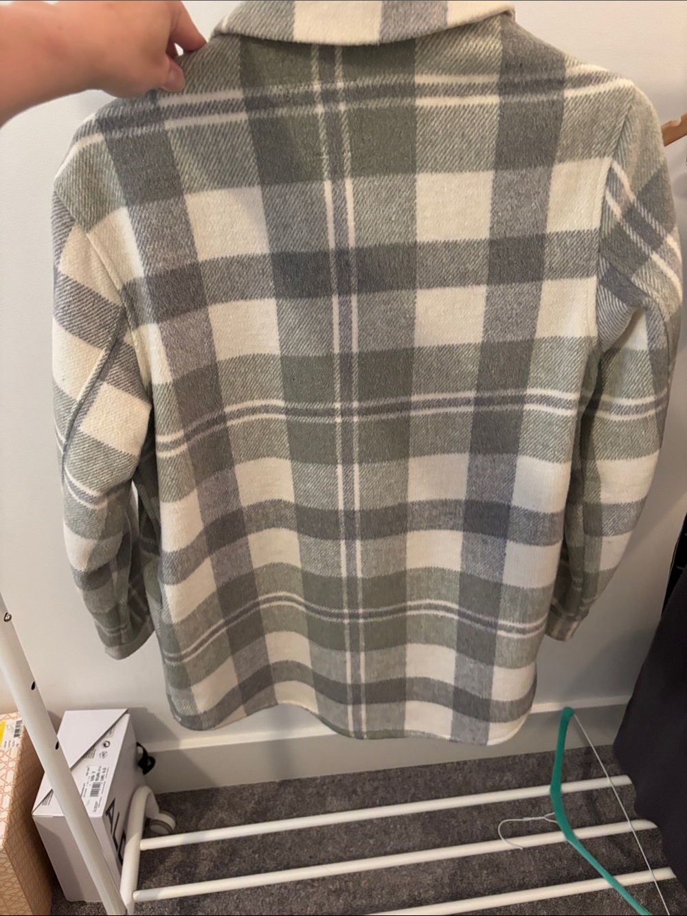 Dynamite Plaid Button-Up Shacket in Sage Green and Cream - Picture 2 of 3